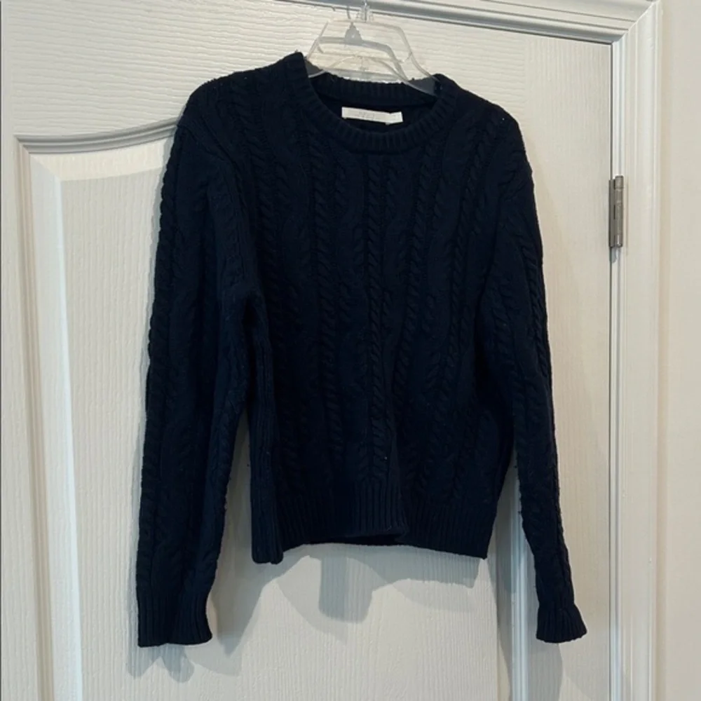 WYETH - wool blend - Classic Navy Cable Knit Sweater - Picture 1 of 4